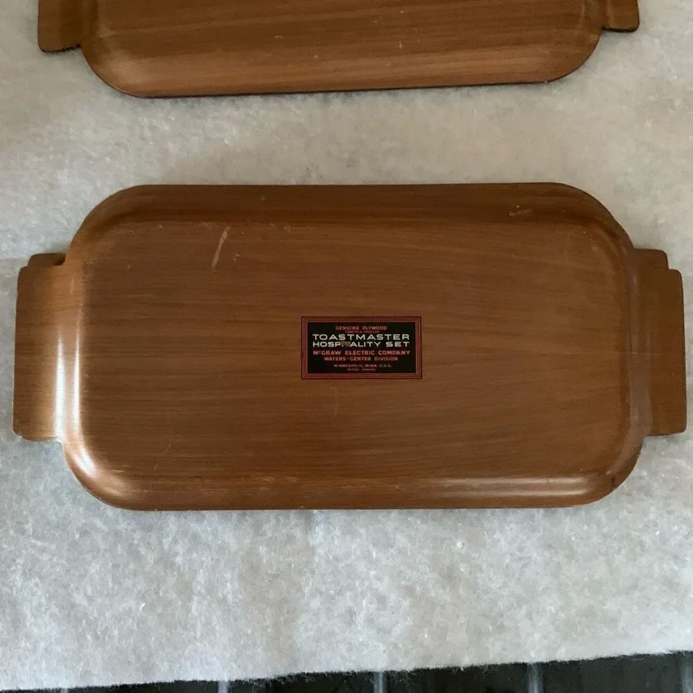 4 Toastmaster Hospitality Set Trays McGraw Electric Co. Mid Century Wood USA